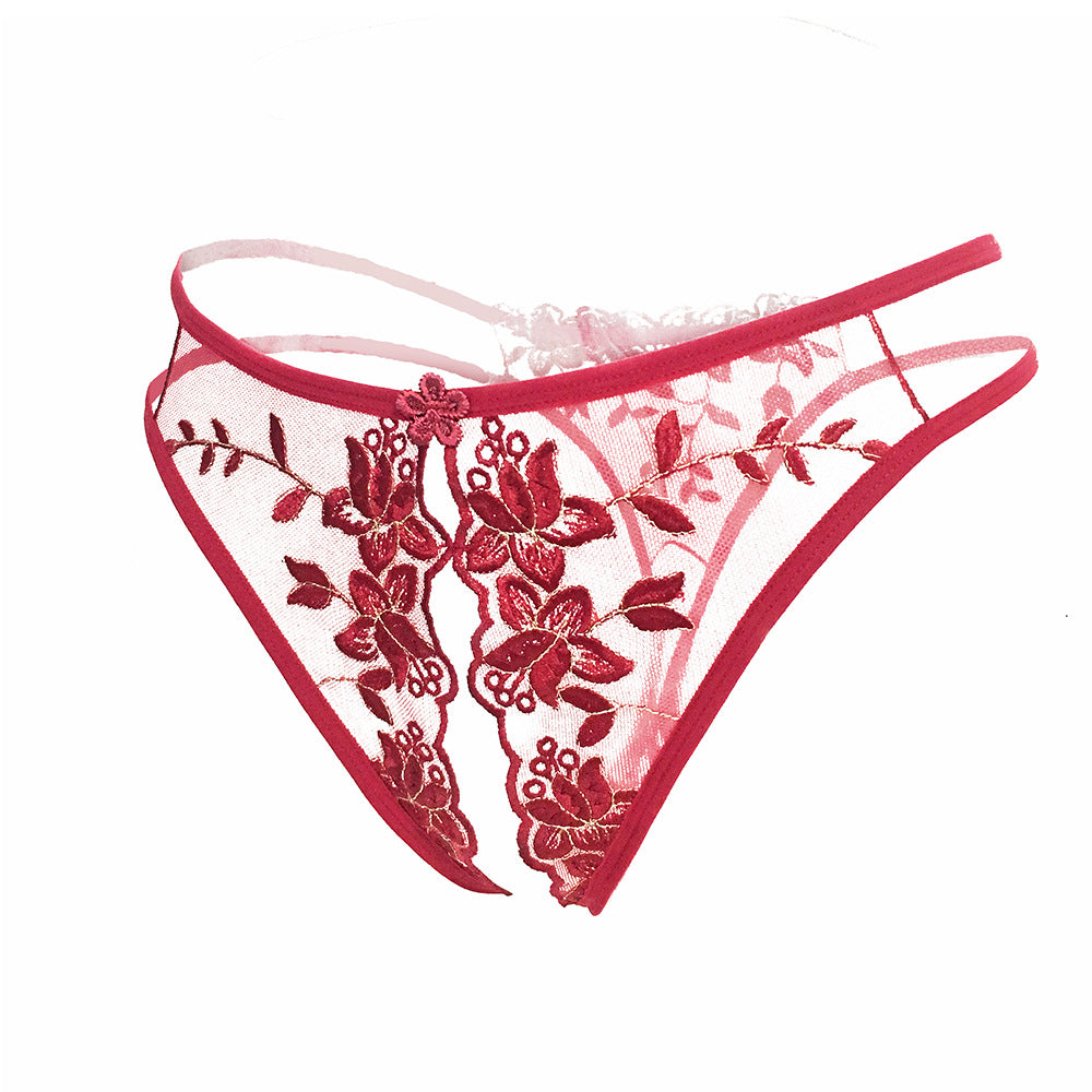 Image of Women's flirtatious lingerie panties women's passion see-through transparent embroidery sex free adult open crotch thong sense